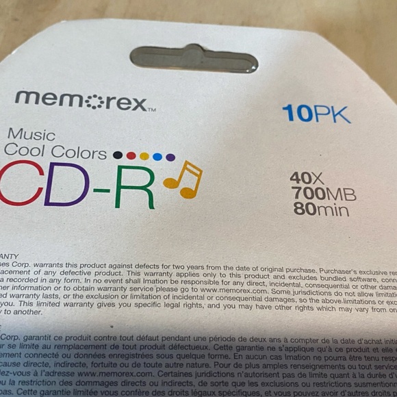 NWT Memorex Music Cool Colors CD-R 10PK - Picture 3 of 3